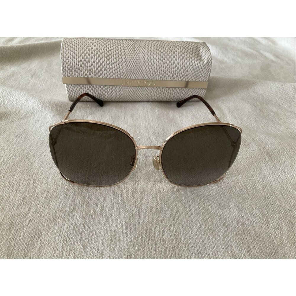 Jimmy Choo Womens Sunglasses Big Gold Rim Rhinestone On Arm W/case Gradient Lens